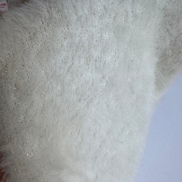 Cat and Jack Fuzzy Sparkle Cardigan Sweater Cream Youth 7/8 faux gem buttons - Picture 8 of 13